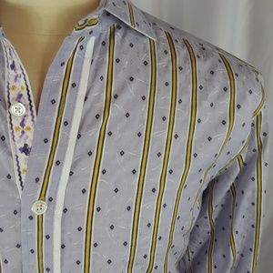 Robert Graham Shirt Medium Lavender Gold Stripes